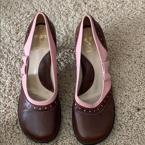 John fluevog heels shoes pink and brown 9.5